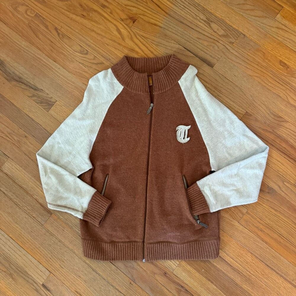 Trailer Mens Brown Cream Long Sleeve Wool Zip Up Sweater Large